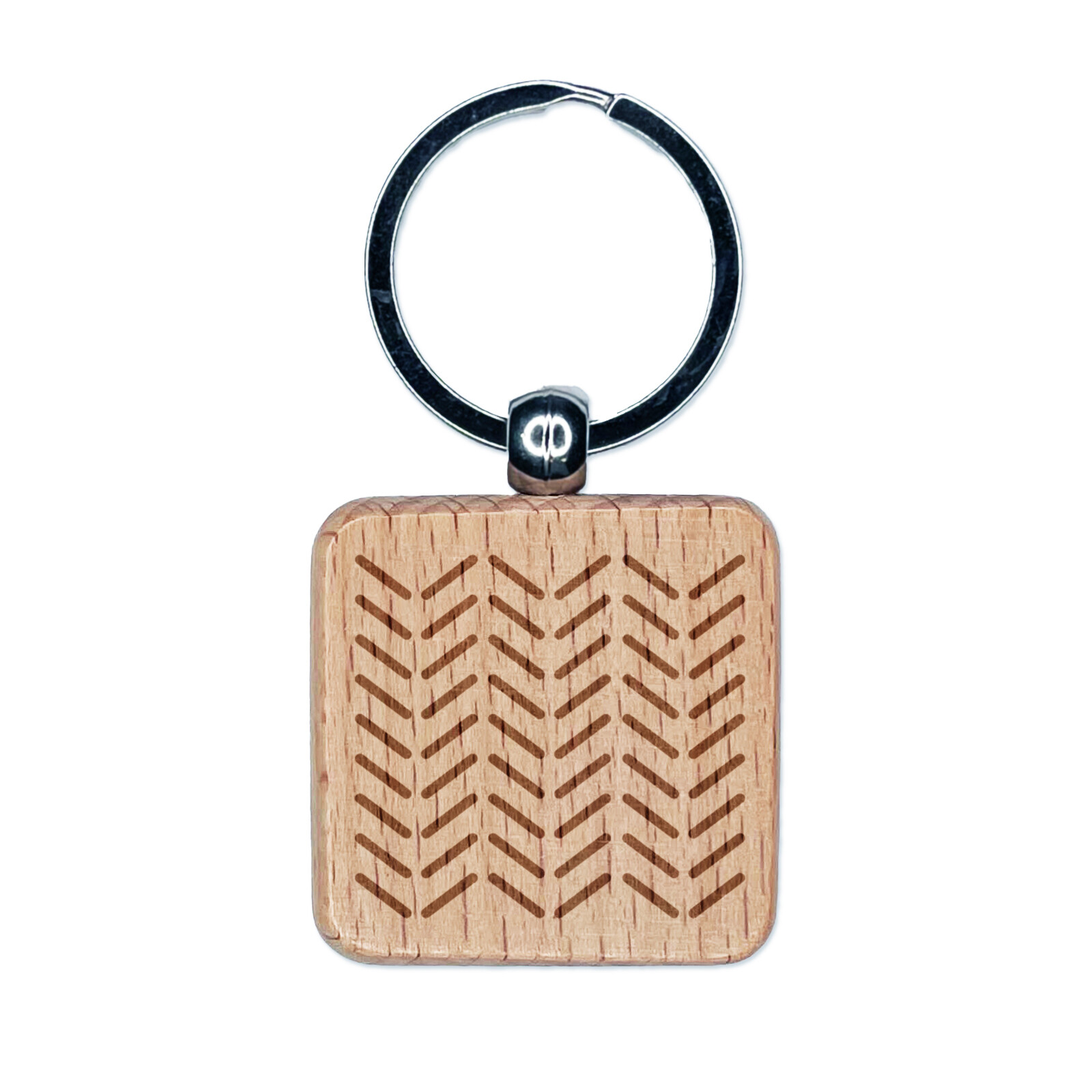 Engraved Wood Square Keychain Charm with Herringbone Pattern  