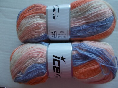 Ice Yarns Angora Print yarn, pink/lavender/orange/cream lot of 2, (582 yds ea)