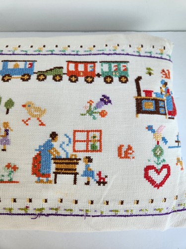Vintage Antique Completed Cross Stitch Framed Pillow Embroidery Cottage Core - Picture 4 of 14