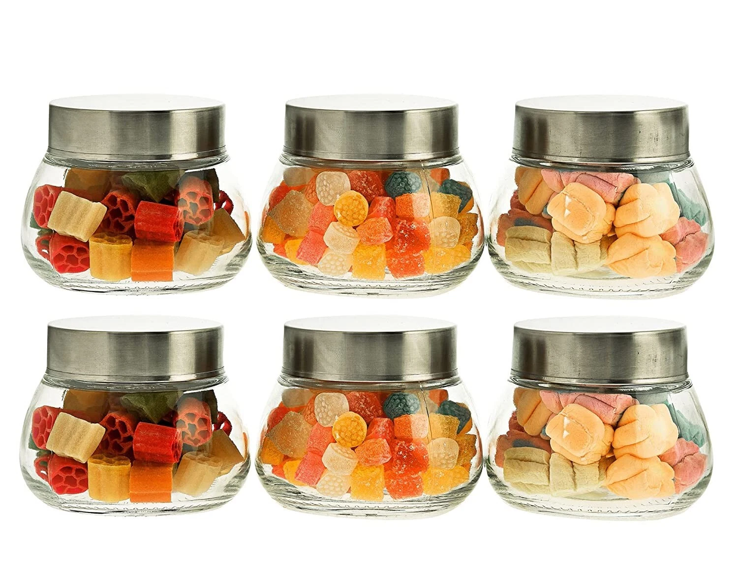 Oval Kitchen Storage Glass Containers With Steel Lid 300 ml Grocery Pack Of 6