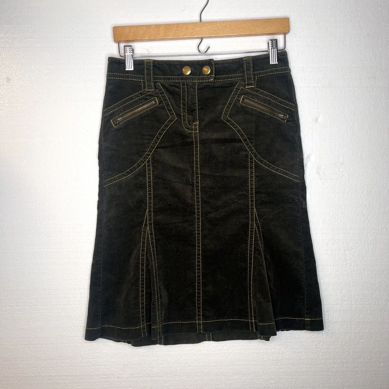Ann Taylor Brown Velvet Thick Stitch Flare Bottom Skirt size 0