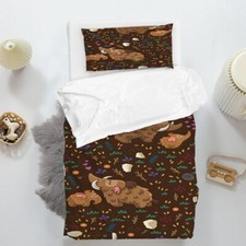 3D Elephant Floral Pattern Brown Quilt Cover Set Duvet Cover Bedding Pillowcases