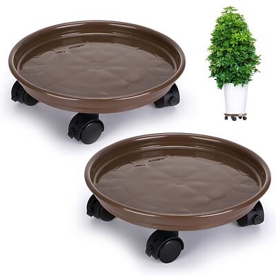 2 Packs 11.8'' Plant Pallet Caddy Plant Stand with Lock Wheels Round Flower Po...