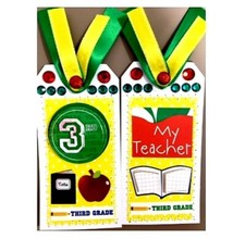 Sewn Premade Scrapbook Page/Sewn Tag Set: 3rd Grade