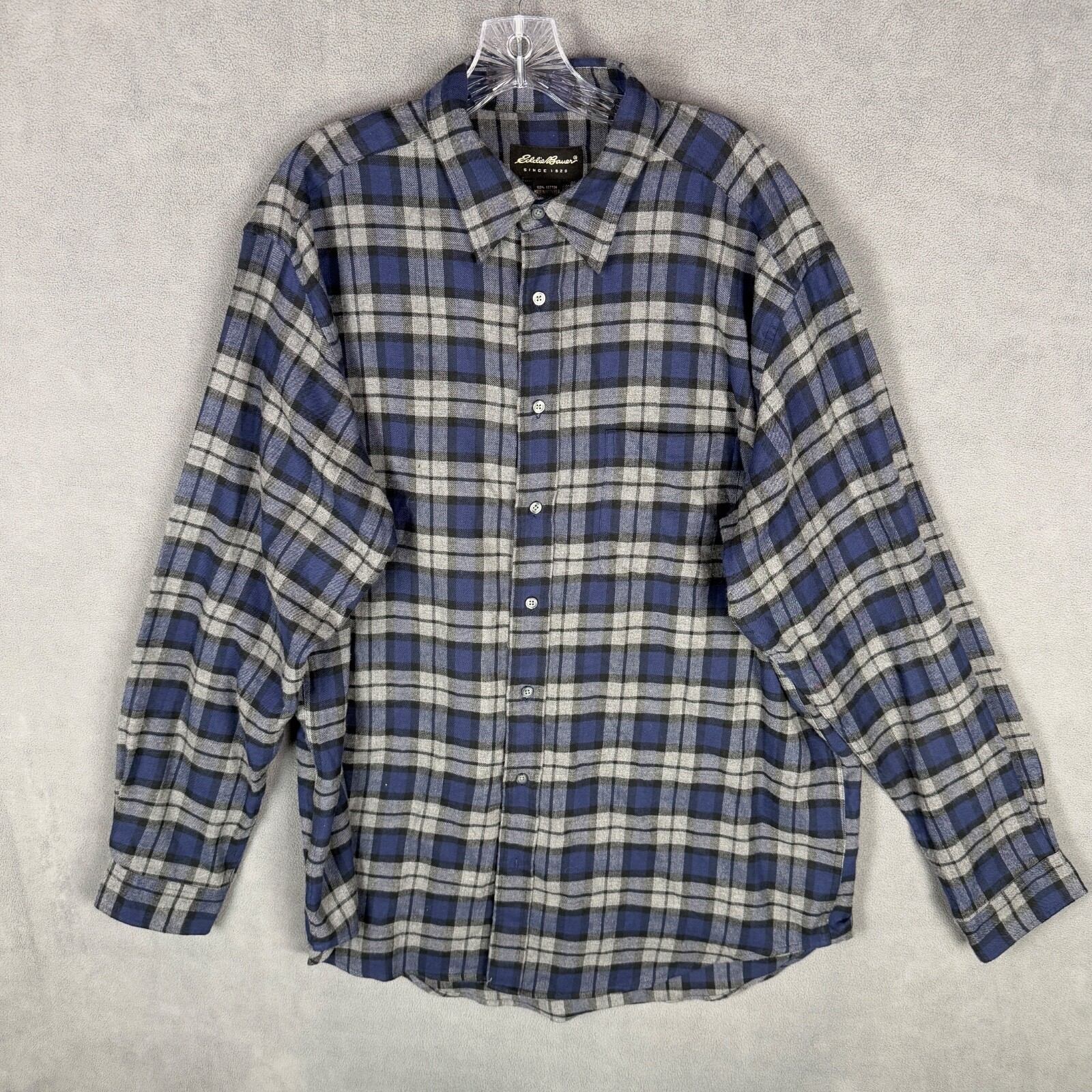 Eddie Bauer Mens Large Tall Flannel Shirt 100% Cotton Button Down Long Sleeve