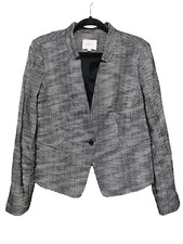 Ann Taylor LOFT Jacket Size 12 One Button Blazer Black White Pockets Beautiful