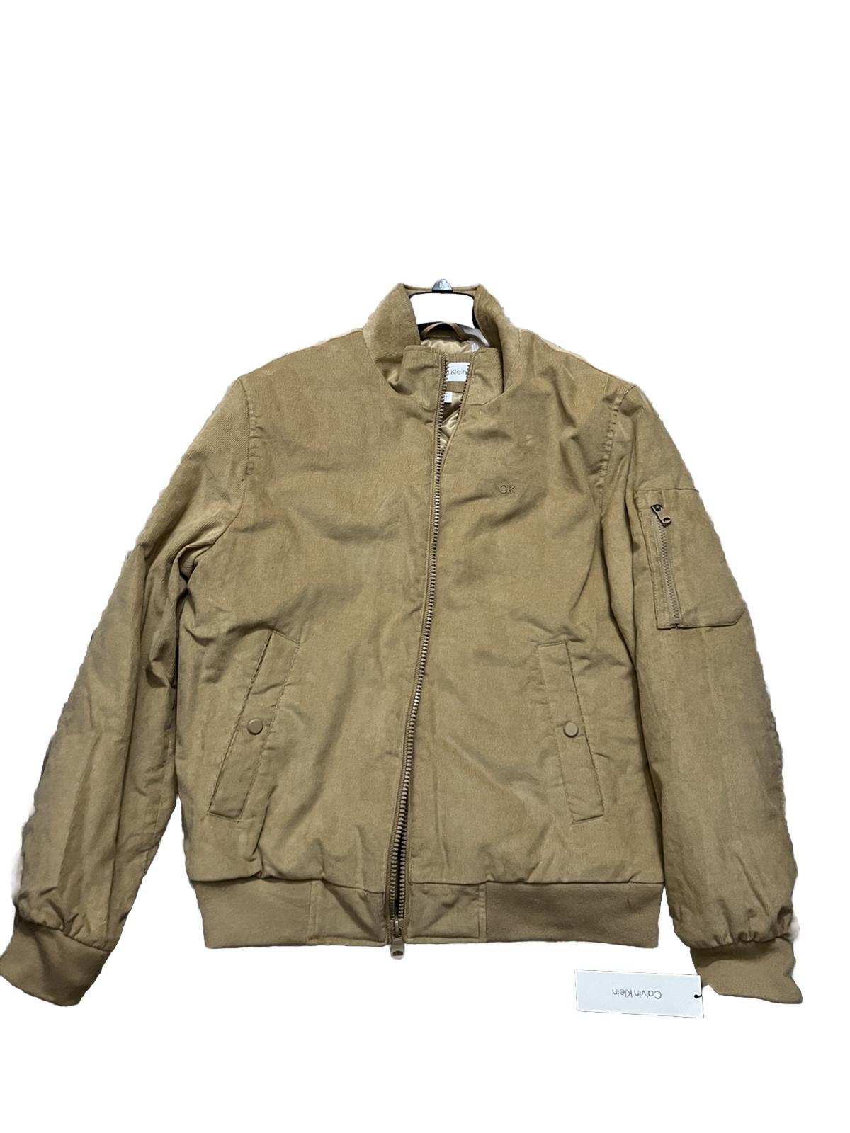 Calvin Klein Men's Khaki Bomber Jacket, Medium - Stylish Comfort