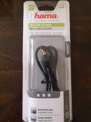 Hama USB 2.0 Kabel USB-A/MicroUSB-B 0,75m m/m Vergoldet Schwarz Geschirmt Neu