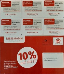 12 Stück 10 % Rossmann Coupons Gutscheine   30.09.2026