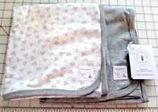 Burt's Bees Baby Organic Cotton Swaddle Receiving Blankets Set/2  30x30 Gray/Wht