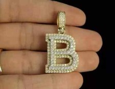2Ct Round Cut Lab-Created Diamond Letter "B" Pendant 14K Yellow Gold Plated