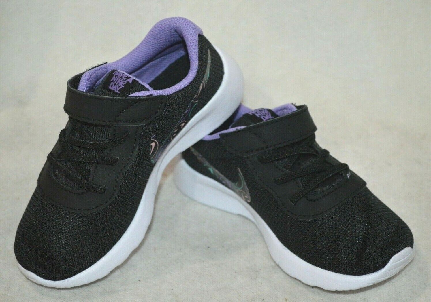 Nike Tanjun Print (TDV) Black/White/Purple Toddler Girl's Sh