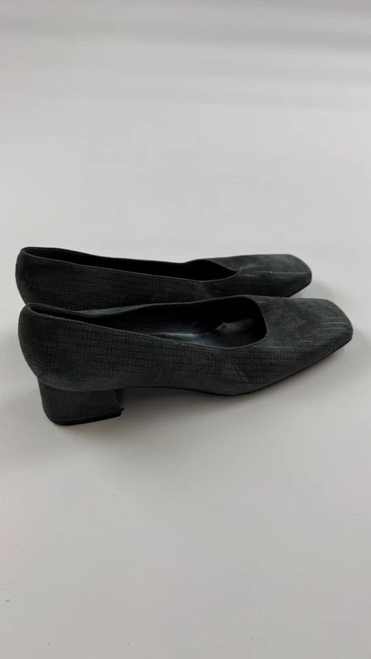 Женские серо-коричневые туфли-лодочки Stuart Weitzman 10 цвет серый на блочном каблуке комфортный квадратный носок без шнуровки - Изображение 2 из 4