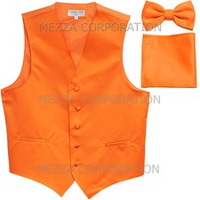 New Men's Vesuvio Napoli Tuxedo Vest Bowtie Hankie set prom party Orange