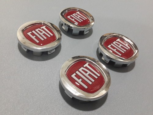 4 x FIAT Grande Punto Marea Cachés Moyeu Jante Centres de Roue ROUGE 50mm - Imagen 2 de 3