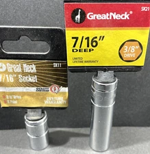 2- 7/16” Great Neck 3/8” Drive 6 Point Sockets, Deep & Shallow, Free US Ship