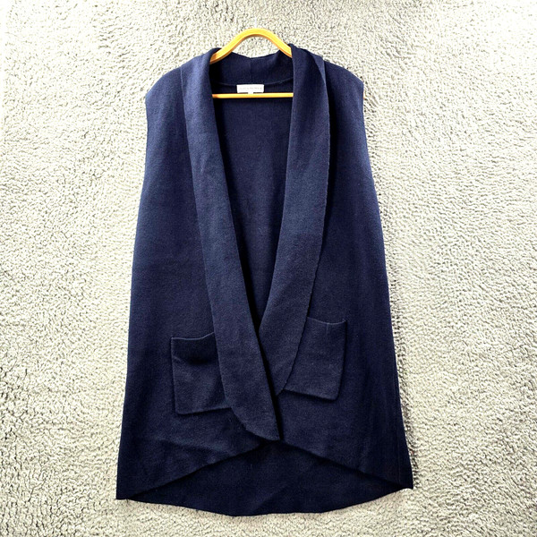 Black Pepper Womens Cardigan Vest Size 14 Navy Blue Knit Sleeveless Open Front