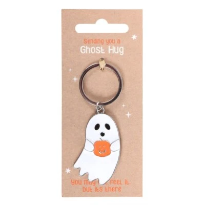 Ghost Keyring Spooky Cute Ghost Holding Pumpkin Novelty Haunted Halloween - Image 1 of 2