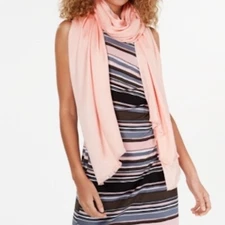 INC Womens One Size Oversized Travel Shawl Wrap Scarf Peach Woven Rayon Sheen