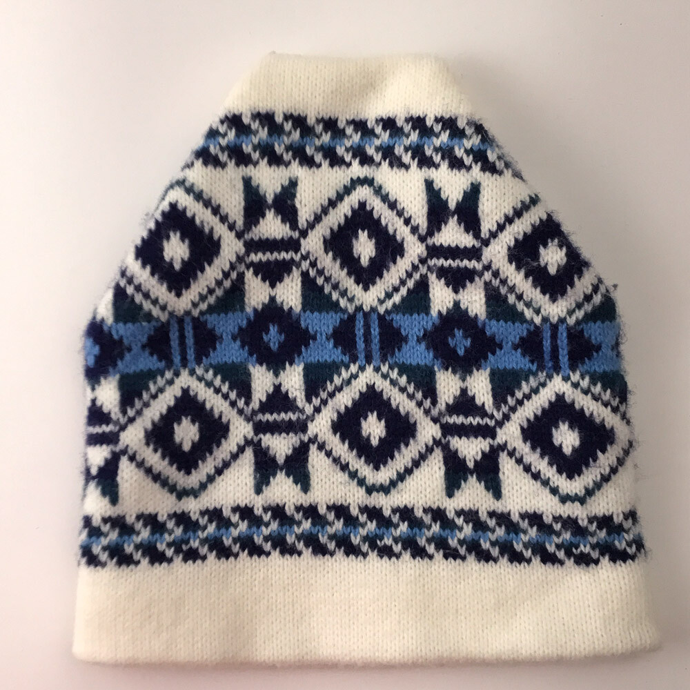 Retro Geometric Pattern Winter Ski Hat White Blue… - image 1