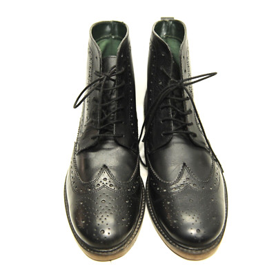 SILVER STREET LONDON LEDER BROGUES COMMANDO STIEFELETTEN SCHWARZ 8 UK