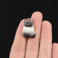 4 Black Cat Gold Tone Enamel Charms - E076