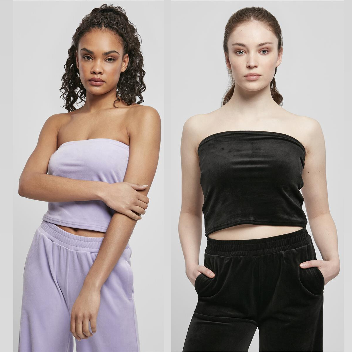 Urban Classics Mujeres Short Terciopelo Tubo Camiseta Top Slim-Fit Stretch-Samt