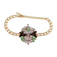Women Gold Metal Chain Boot Bracelet Shoe Green Flower Charm Weekend Accessory