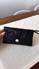 Leder Geldbörse Schwarz mit lila Futter