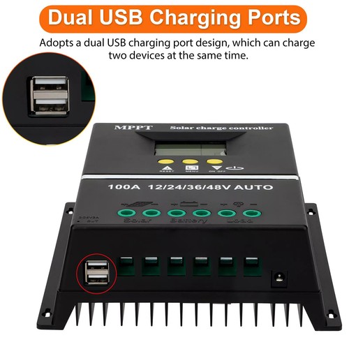 100A Dual USB MPPT Solar Charge Controller Inverter 12V 24V 36V 48V PV Regulator - Picture 6 of 20