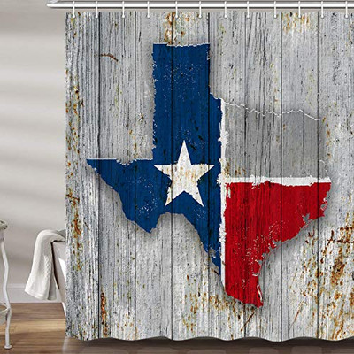 Texas Map Shower Curtain for Bathroom, Texas Flag on Rusty Rustic Wooden 