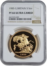 1985 Great Britain 5 Sovereign 1.177oz Proof Gold Coin NGC PF 66 UC 4536.86 per troy oz