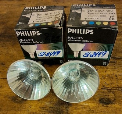 Lot Of 2 Philips 057B15d HALOGEN Aluminum Reflector Lamps 25deg 50W 12V
