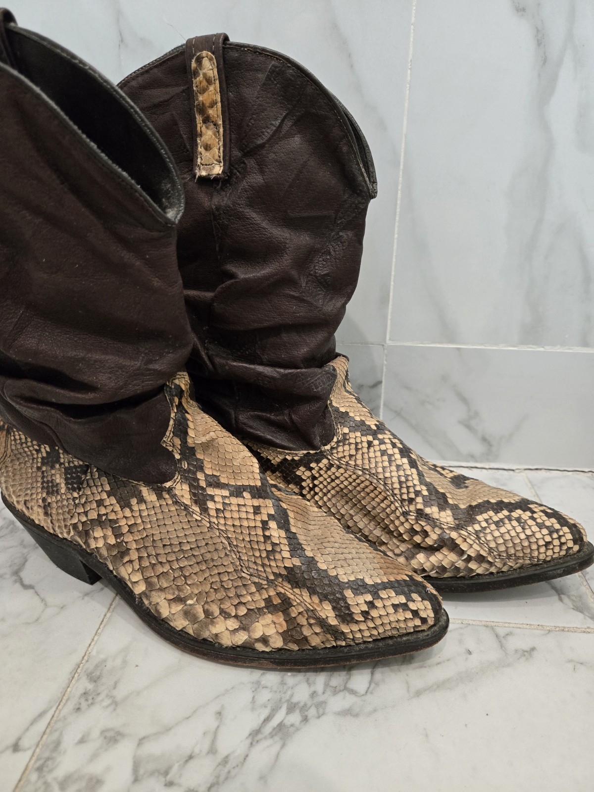 Genuine Upper Brown Leather Western Python Snakes… - image 3