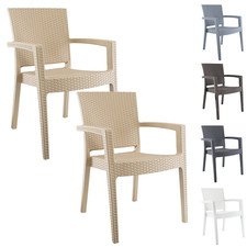 Set 2 Sillas NARCISO resina efecto ratán con reposabrazos apilables de Exterior