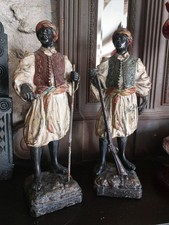 PAIR OF VICTORIAN COLD PAINTED SPELTER FIGURINES MOORS ARABIAN SOLDIERS GUARDS