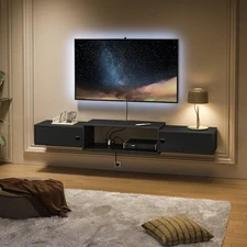 55" Floating TV Stand with Power Outlets, Modern Wall Mounted Media Console S...