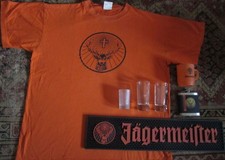 7  Teile Jägermeister Konvolut T-Shirt Tresenmatte Flachmann Tasse Shot Gläser