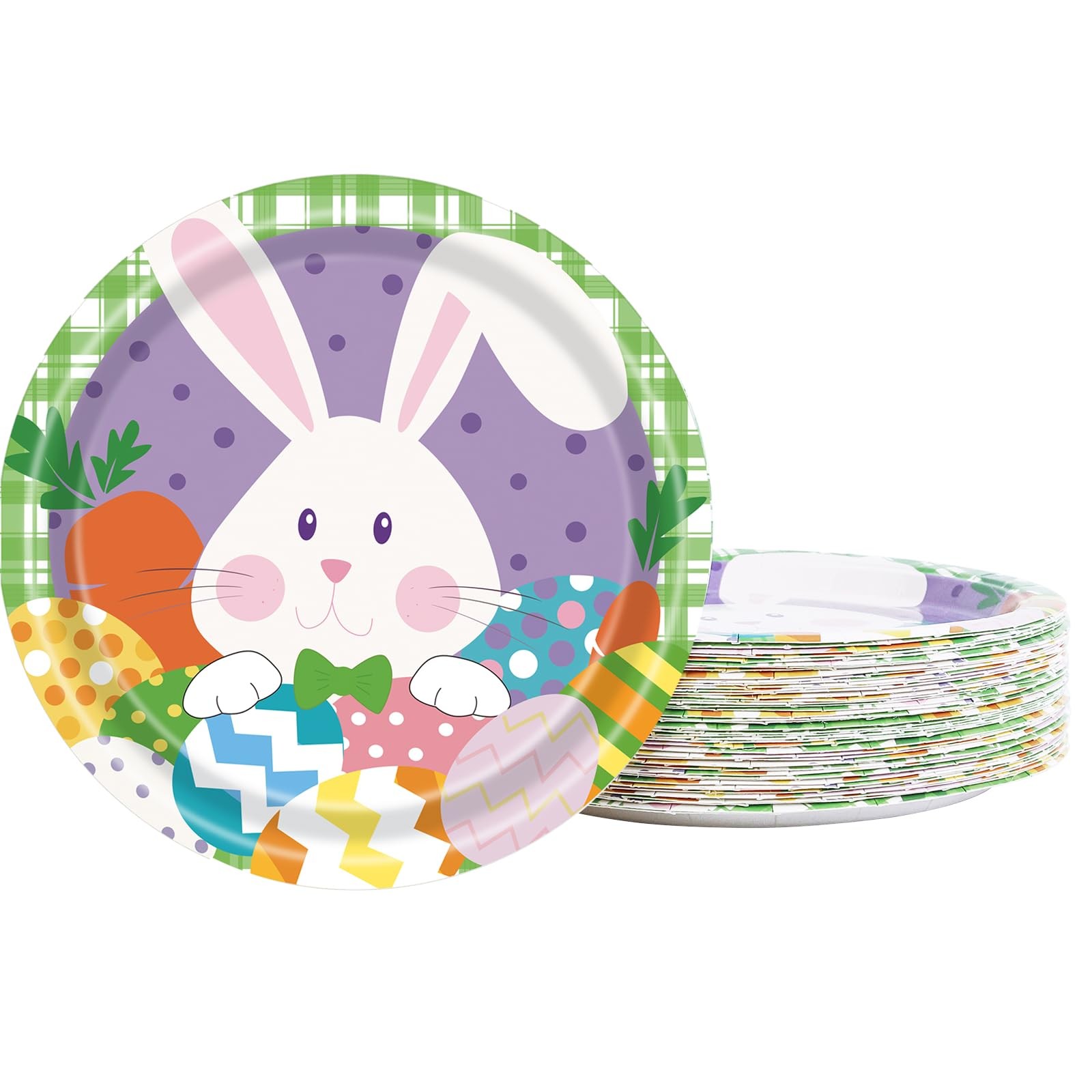 50 Pcs Easter Paper Plates 7 inch Disposable Party Plates Eggs Bunny Party De...