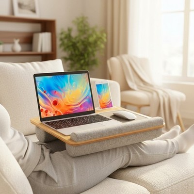 Lightweight Multifunctional Lap Desk for Tablets & Laptops - Modern Wood Grain