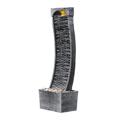 Großer Gartenbrunnen mit LED-Leuchten & Pumpe, Schieferoptik, Außendeko