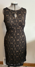 DB Black Lace Gold Lined Sleeveless Dress Women’s Size 14 Cocktail Evening Party