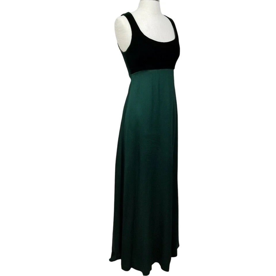 Vintage 90s Nicole Miller Green Velvet Satin Maxi Dress Made USA Evening Gown - Image 3 of 4