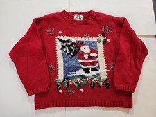 Vintage Tiara International Santa Christmas Tree Cardigan Sweater Womens Large L