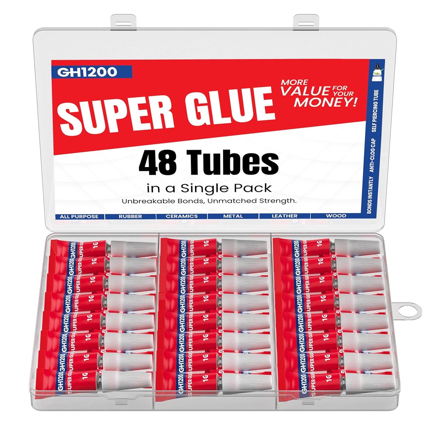 GH1200 1g x 48 Superglue with Anticlog Cap - Super Glue All Purpose Superfast,