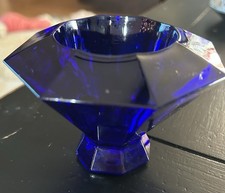 Vintage Cobalt Blue Faceted Art Glass Candle Votive Made in Thailand