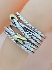 David Yurman Ring ,X  Crossover, 6.75  ,18k Gold & Sterling Silver,  New 