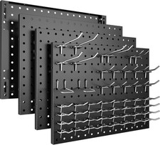 Peg Board, 4 Pack Metal Black Pegboard Panels with 50 Hooks Pegboards Wall
