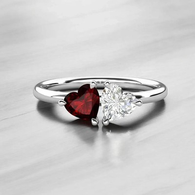 2.30Ct Heart Cut Lab-Created Garnet Two Stone Band Ring 14K White Gold Plated