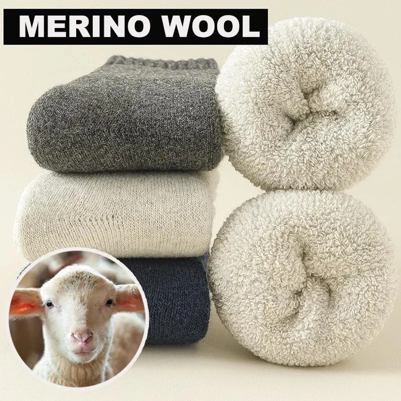 3 Pairs Men Women Wool Socks Couples Solid Winter Snow Chrismas Gift Thermal Cas
